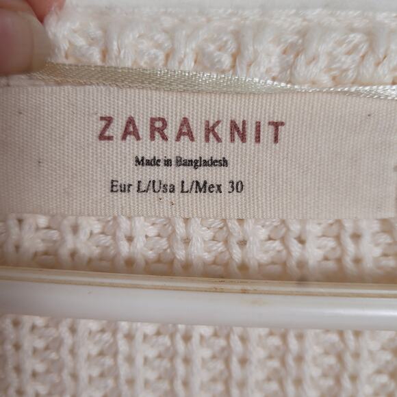 Zara knits ivory vneck tunic sweater Size large Clean Girl Preppy Minimal - Picture 3 of 7